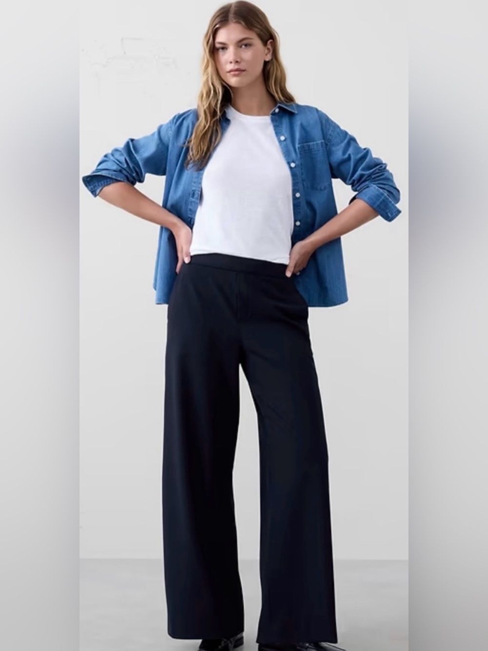 New $100 Banana Republic Wrinkle Free Navy Blue Hayden Pants Wide Leg Trousers 4